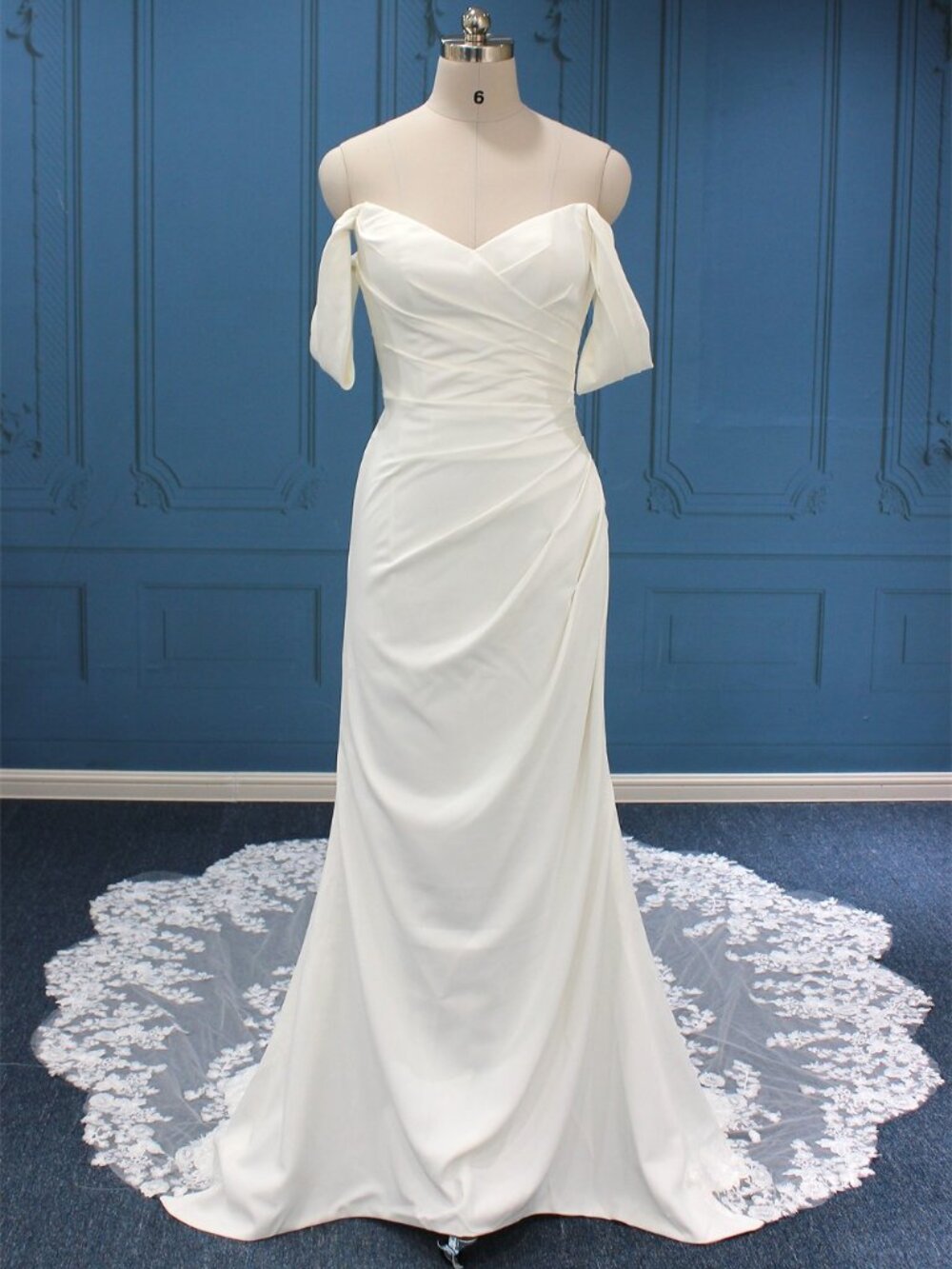 Style WT2500 - Darius Cordell - Silk Satin Gathered Wedding Gown with Lace Trim